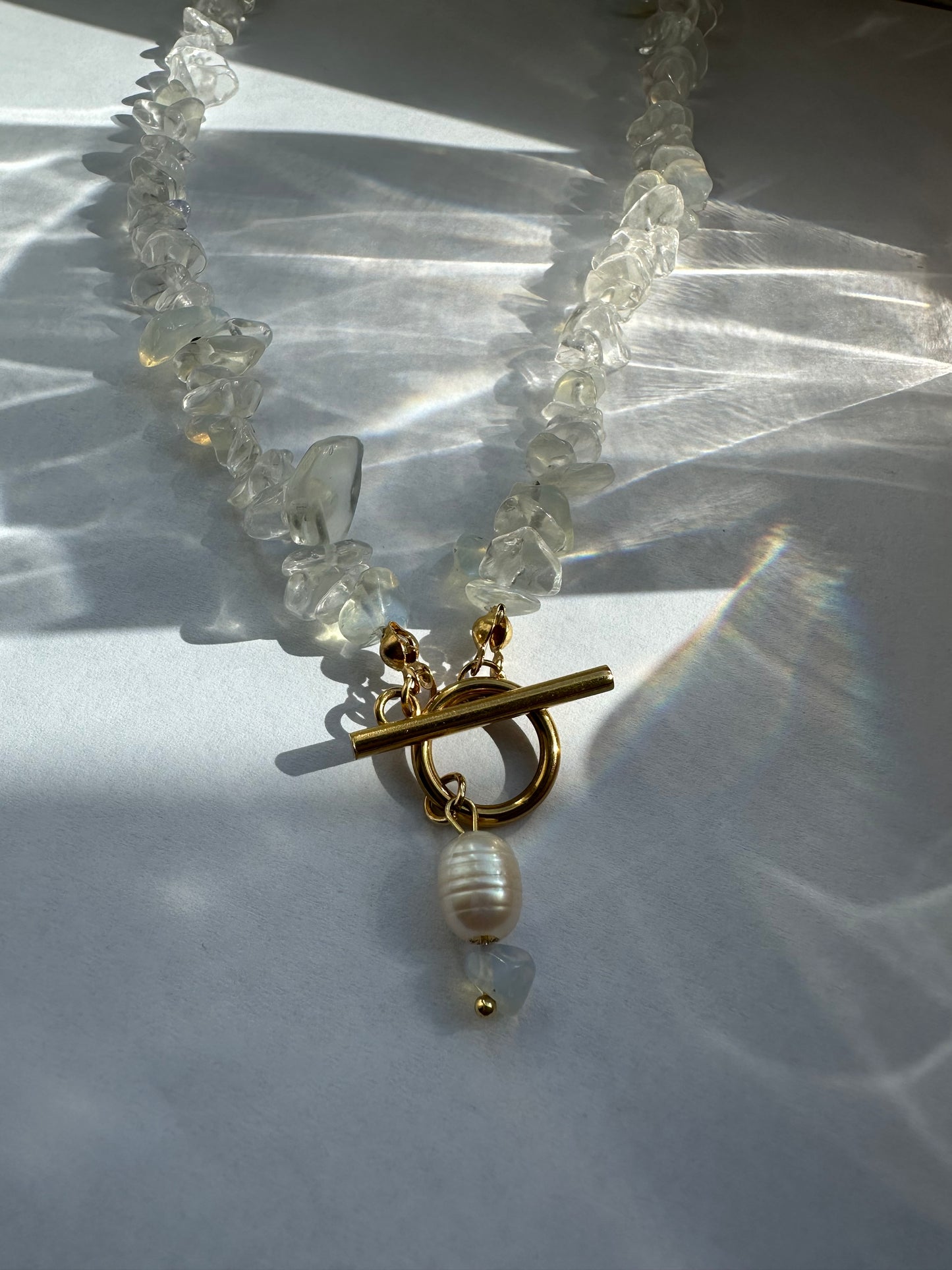 Opal Edelsteinkette mit Süßwasserperle